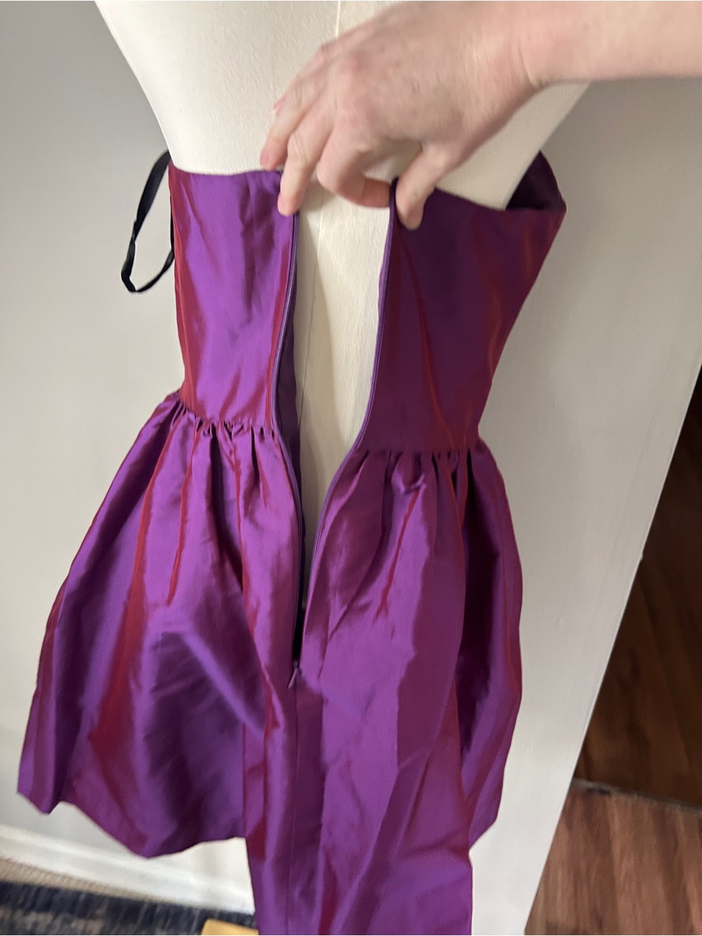 Alfred Sung Iridescent Strapless Taffeta Belted Dress Formal Cocktail Hoco | 12 - Picture 15 of 15